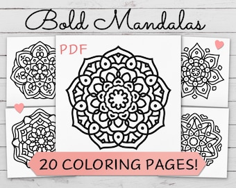 20 Simple Mandala Coloring Pages Set for Adults | Easy Stress Relief | Beginner Zen Art | Printable PDF Digital Download