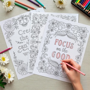 Páginas para colorir positivas e inspiradoras – 10 citações motivacionais para impressão para relaxamento - Livro de colorir de afirmação [Parte 3]
