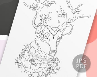 adult coloring deer etsy