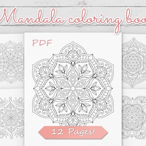 Floral Mandala Adult Coloring Pages, 12-Page Printable PDF, Digital Download for Stress Relief v8