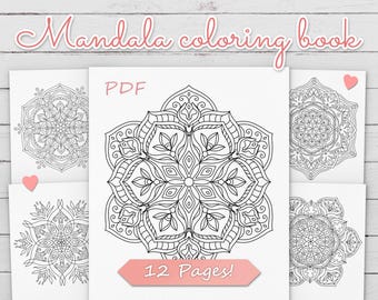Floral Mandala Adult Coloring Pages, 12-Page Printable PDF, Digital Download for Stress Relief v8