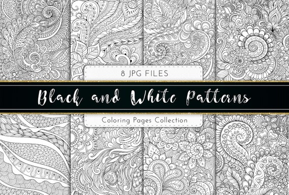 Black and White Patterns Coloring Printable Paper Pack Line - Etsy
