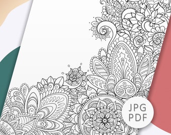 Floral Coloring Page for Adults  Printable Coloring Page for Grown-up Beautiful Flowers Coloring Pages Download PDF