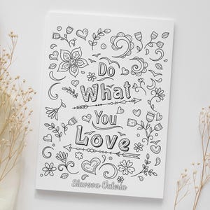 Floral Motivational Quote Coloring Pages: Mindfulness Designs (Digital Download) image 2