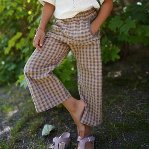 Culotte organic cotton, beige/grey checked