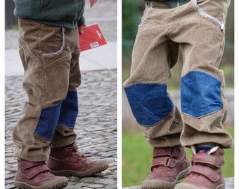Pump pants corduroy with denim patches, mud