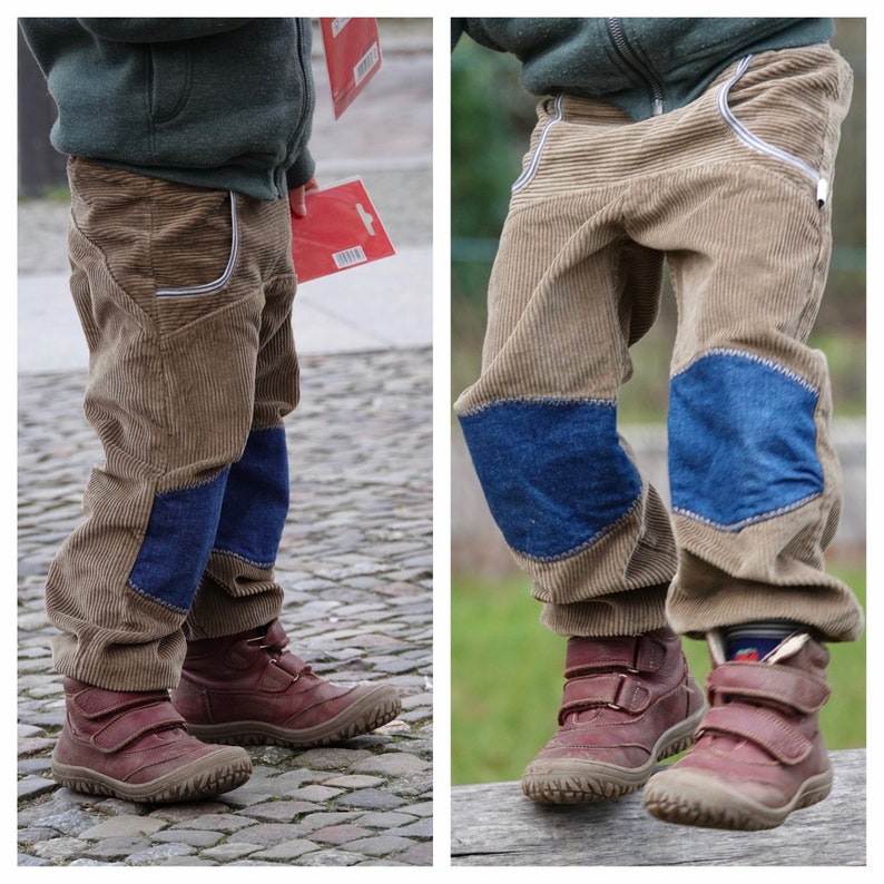 Corduroy pump pants with denim patches, mud image 1