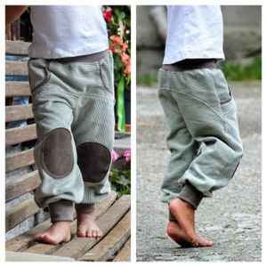 Corduroy pump pants with patches, dust aqua