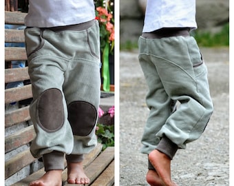 Corduroy pump pants with patches, dust aqua