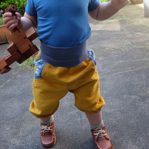 Summer harem pants corduroy, mustard yellow/blue