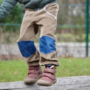 Corduroy pump pants with denim patches, mud image 2