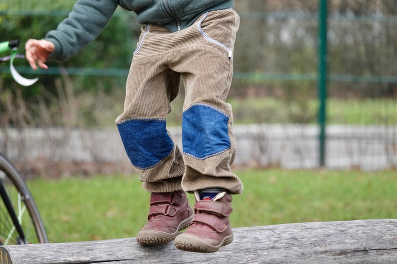 Corduroy pump pants with denim patches, mud image 2