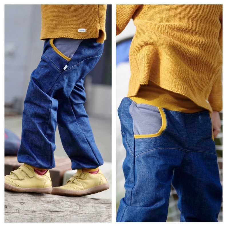 Pumphose Jeans, Blau/Gelb Bild 1