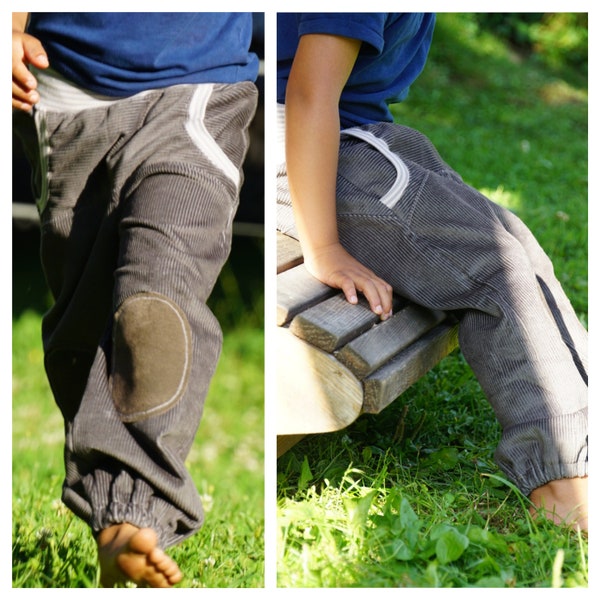 Pump pants corduroy, grey with patches