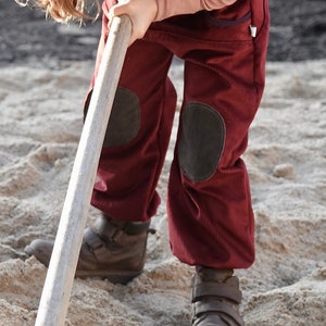 Corduroy harem pants with patches, dark red/purple