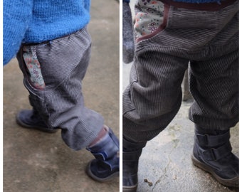 Pants Cord, Grey with Flowers