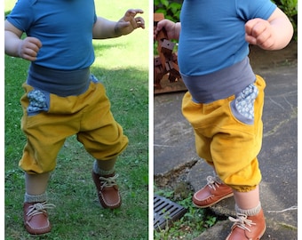 Summer pump pants corduroy, mustard yellow/blue