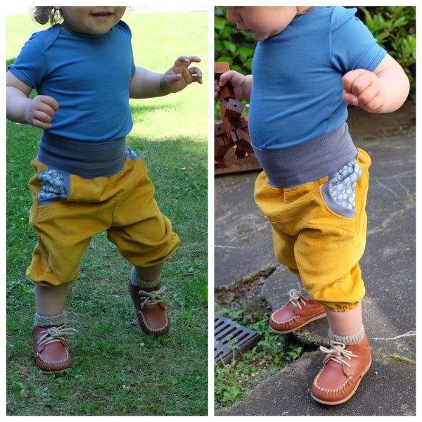 Summer pump pants corduroy, mustard yellow/blue