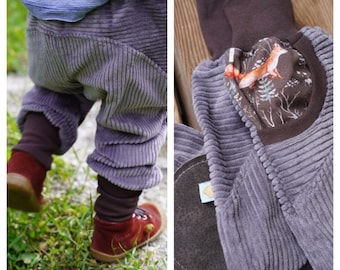 Pantalon en velours côtelé avec patchs, gris/marron