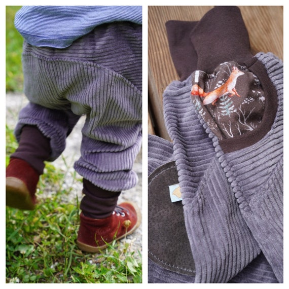 Pantaloni in velluto a coste con toppe, colore grigio/marrone -  Italia