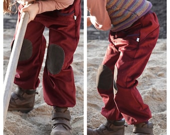 Pantalon de pompe en velours côtelé avec patchs, rouge foncé/violet