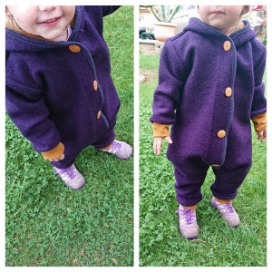 Walkoversuit with lined hood, eggplant