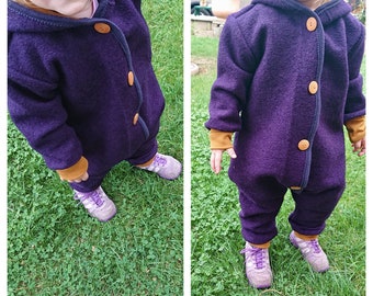 Walkoversuit with lined hood, eggplant