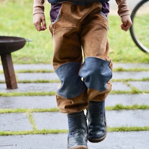 Bloomers with denim patches, camel/taupe