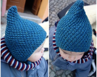 Dwarf hood/children's hat 100% wool, teal