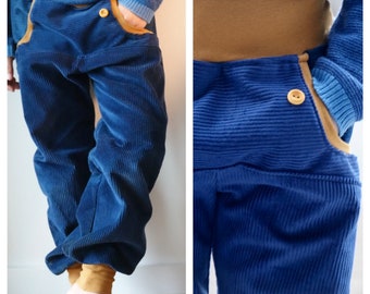 Pumpbroek corduroy, blauw/goudbruin