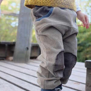 Corduroy harem pants with patches, mud beige