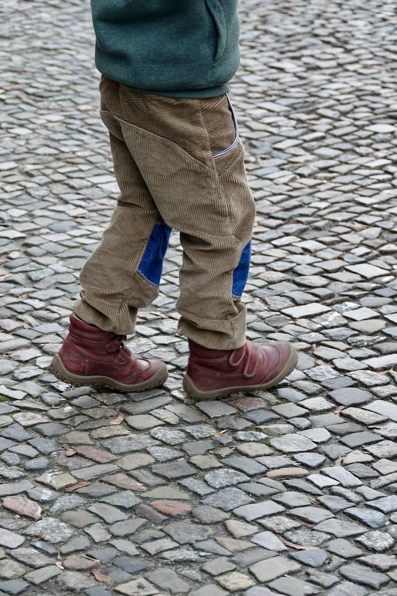 Corduroy pump pants with denim patches, mud image 4