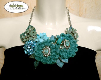 Collier Boho Designer Necklace Camee Necklace Collar Necklace Flowers Textile Collier Frog