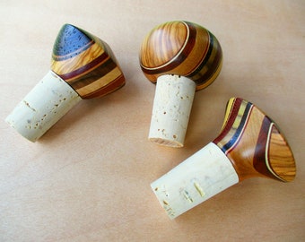 Decorative corks, corks, resealable corks, inlay, layer gluing. Precious wood, wood