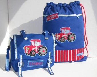 SET Traktor-Tasche in royal & Turnbeutel