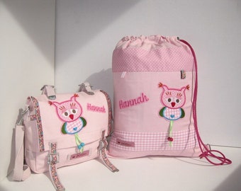 SET Eulen-Tasche in rosa & Turnbeutel