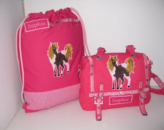 SET Pferde-Tasche & Turnbeutel in pink