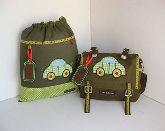 SET Auto-Tasche in oliv & Turnbeutel