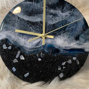 9" Resin Beach Inspired Clock - Black Sand and Dark Waters