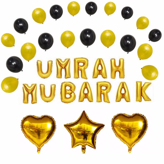 Umrah Mubarak Letters Foil balloons in golden with 25 balloon –