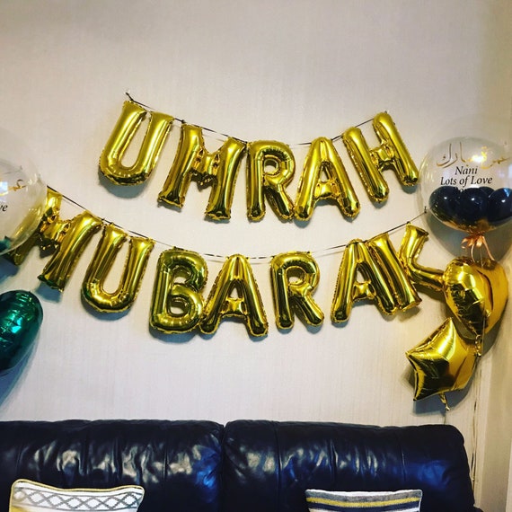 35pc Umrah Mubarak Gold and Black Foil and Latex Balloon Set