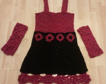 Gonna vintage all'uncinetto, guanti senza dita