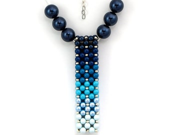 Beaded Necklace / Bar Pendant Necklace / Slide Necklace / Vertical Bar Necklace / Ombre' Blue / Swarovski Pearl Jewelry / Blue Necklace