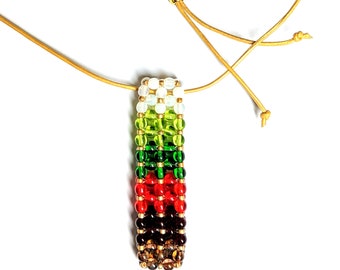 Beaded Necklace / Bar Pendant Necklace / Slide Necklace / Vertical Bar Necklace / Gradient Colors / Czech Glass Jewelry / Christmas Necklace