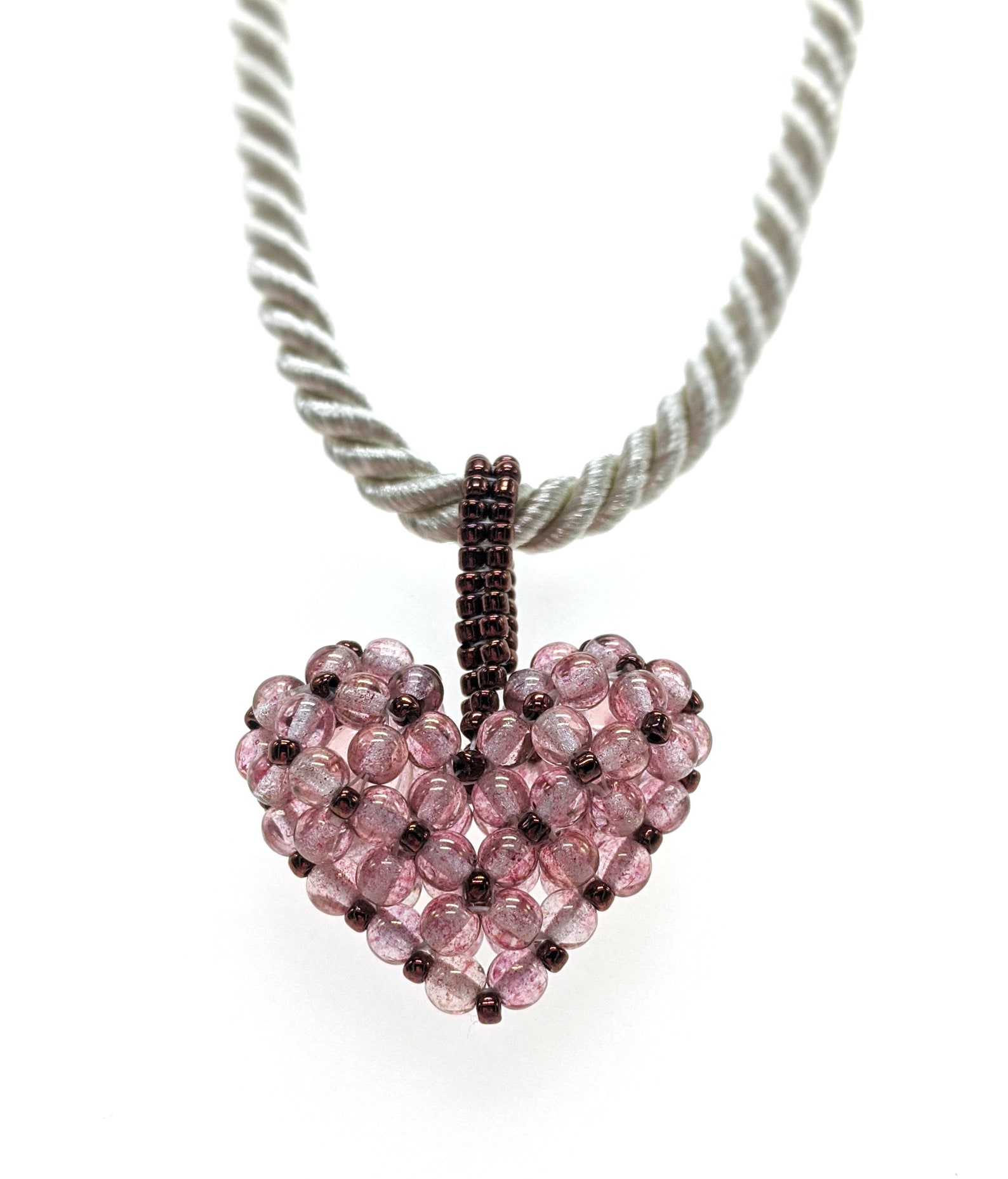 Beaded Necklace / Heart Pendant / Pink Necklace / Heart - Etsy