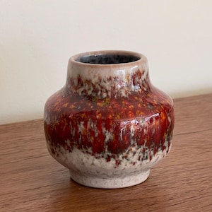 Vintage Karlsruhe majolica vase 9009 F. Glatze | West German Pottery | Mid Century Modern Red Drip Glaze Ceramic Vase | 1960s/1970s design