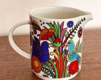 Jarra para crema Villeroy & Boch Acapulco | Jarra de leche vintage de los años 70 | Porcelana de mediados de siglo, multicolor | Jarra para crema con diseño mexicano