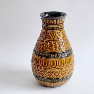 Midcentury Bay Vase 92/25, 70s yellow / green West Germany