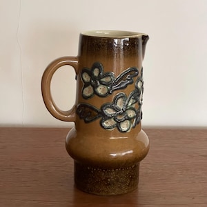 Vintage Strehla VEB Vase 1312 East Germany | Mid Century Ceramic Jug Vase | DDR Pottery Floral Relief | 1970s German Pottery | Keramikvase