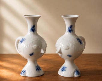 Portacandele Rosenthal “Romance” con volto, coppia di candelieri, vaso per fiori, Björn Wiinblad, design danese, metà secolo